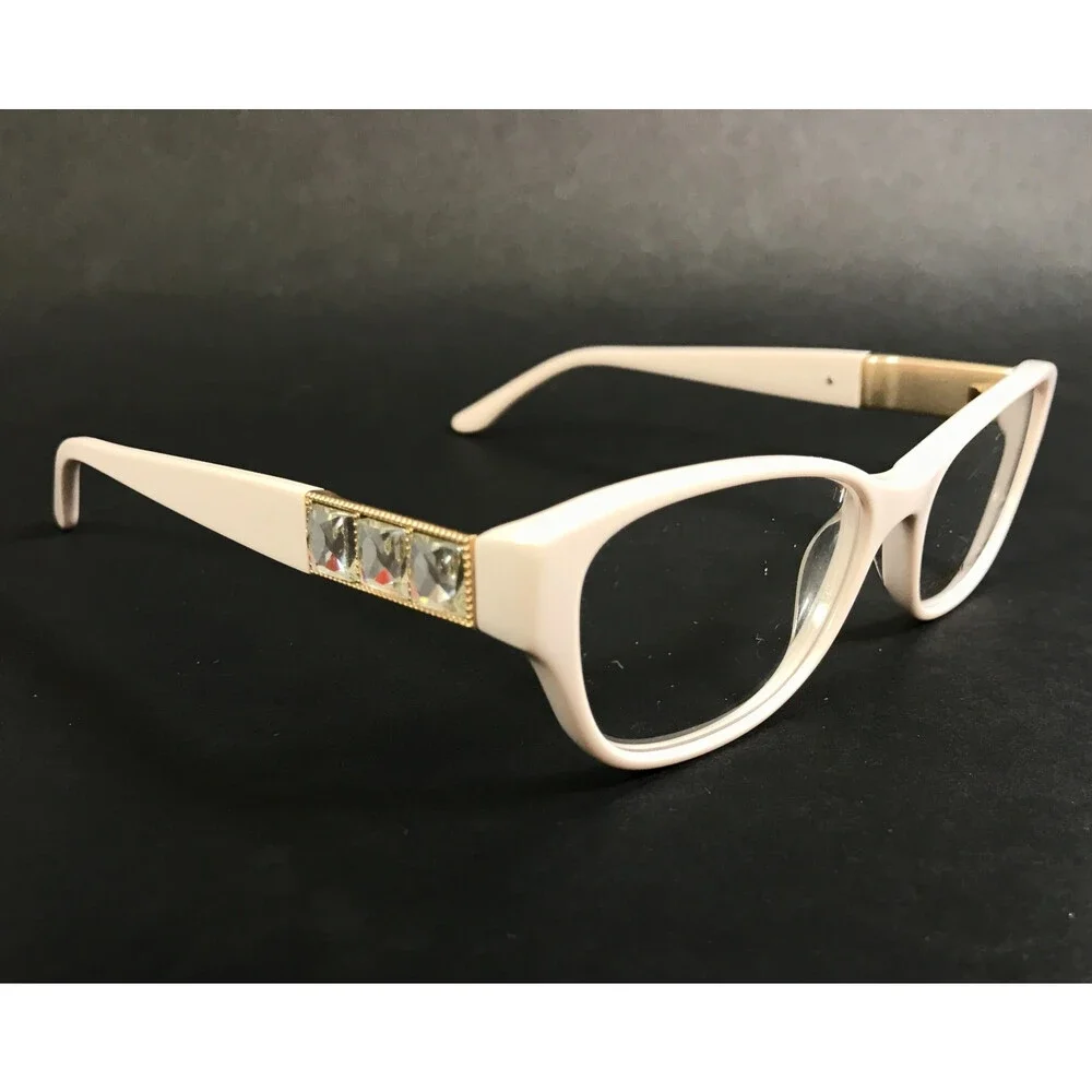 BCBGMAXAZRIA Eyeglasses Frames KASIA ALMOND WHITE Cat Eye Crystals 52-16-135